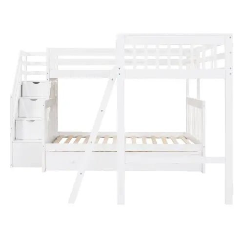 Bellemave® Twin over Full L - Shaped Bunk Bed With 3 Drawers, Ladder and Staircase - Bellemave