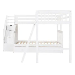 Bellemave® Twin over Full L - Shaped Bunk Bed With 3 Drawers, Ladder and Staircase - Bellemave