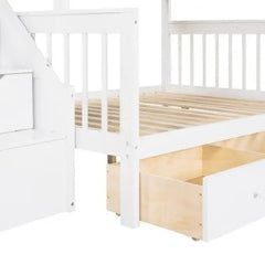 Bellemave® Twin over Full L - Shaped Bunk Bed With 3 Drawers, Ladder and Staircase - Bellemave