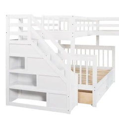 Bellemave® Twin over Full L - Shaped Bunk Bed With 3 Drawers, Ladder and Staircase - Bellemave