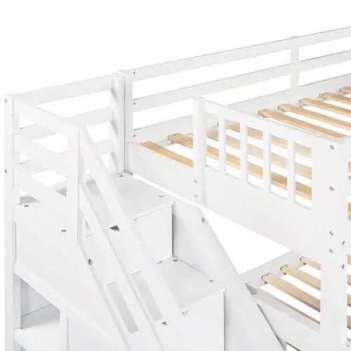 Bellemave Twin over Full L-Shaped Bunk Bed With 3 Drawers, Ladder and Staircase - Bellemave