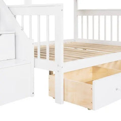 Bellemave Twin over Full L-Shaped Bunk Bed With 3 Drawers, Ladder and Staircase - Bellemave