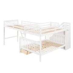 Bellemave® Twin over Full L - Shaped Bunk Bed With 3 Drawers, Ladder and Staircase - Bellemave