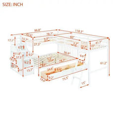 Bellemave® Twin over Full L - Shaped Bunk Bed With 3 Drawers, Ladder and Staircase - Bellemave