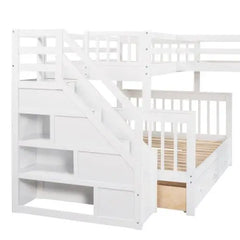 Bellemave Twin over Full L-Shaped Bunk Bed With 3 Drawers, Ladder and Staircase - Bellemave