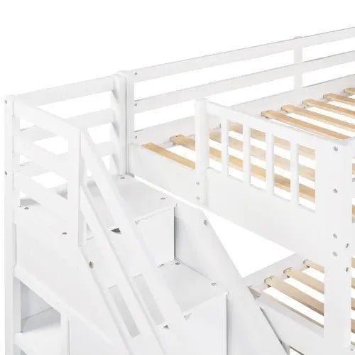 Bellemave® Twin over Full L - Shaped Bunk Bed With 3 Drawers, Ladder and Staircase - Bellemave