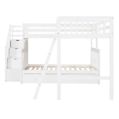 Bellemave Twin over Full L-Shaped Bunk Bed With 3 Drawers, Ladder and Staircase - Bellemave