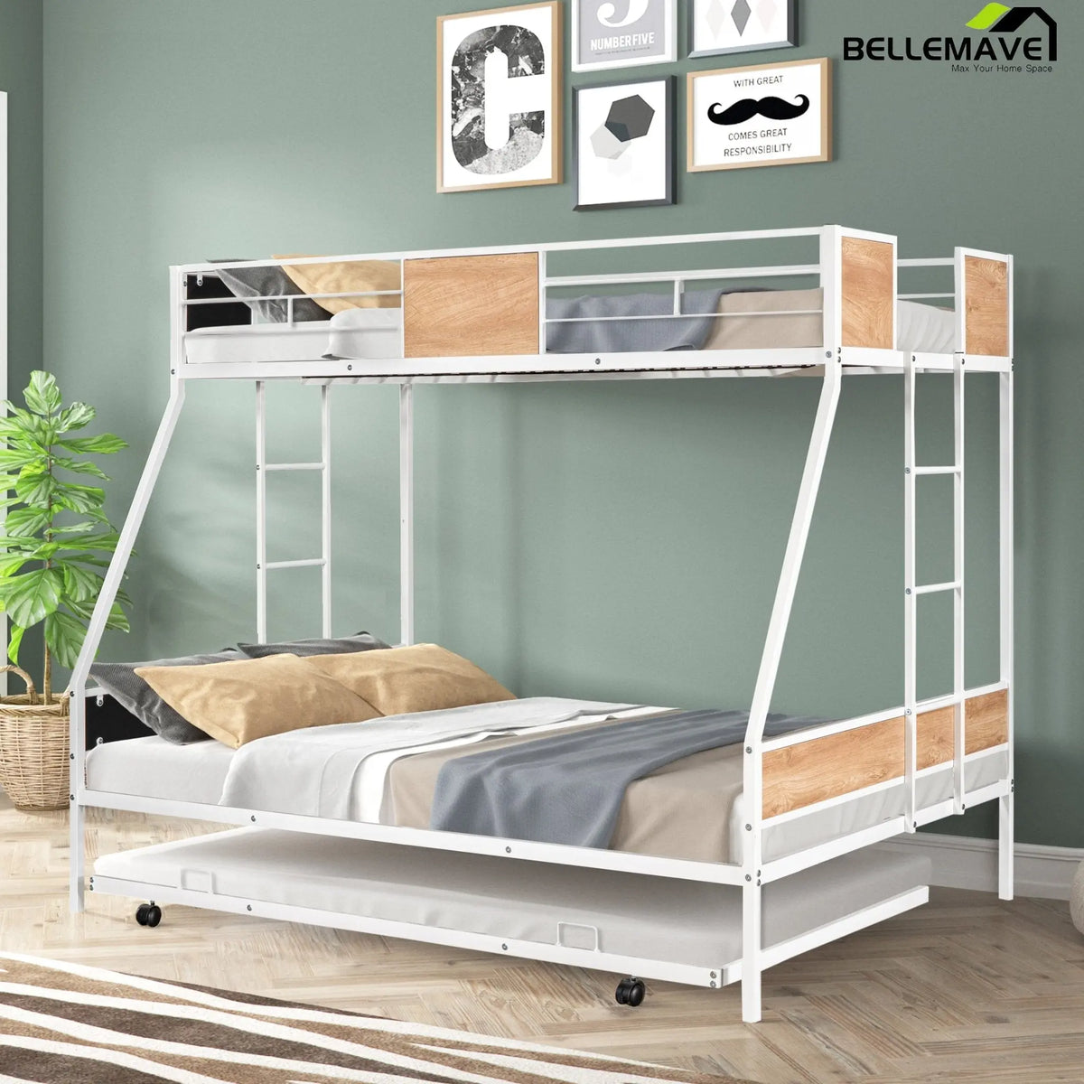 Bellemave Twin Over Full Metal Bunk Bed with Trundle - Bellemave