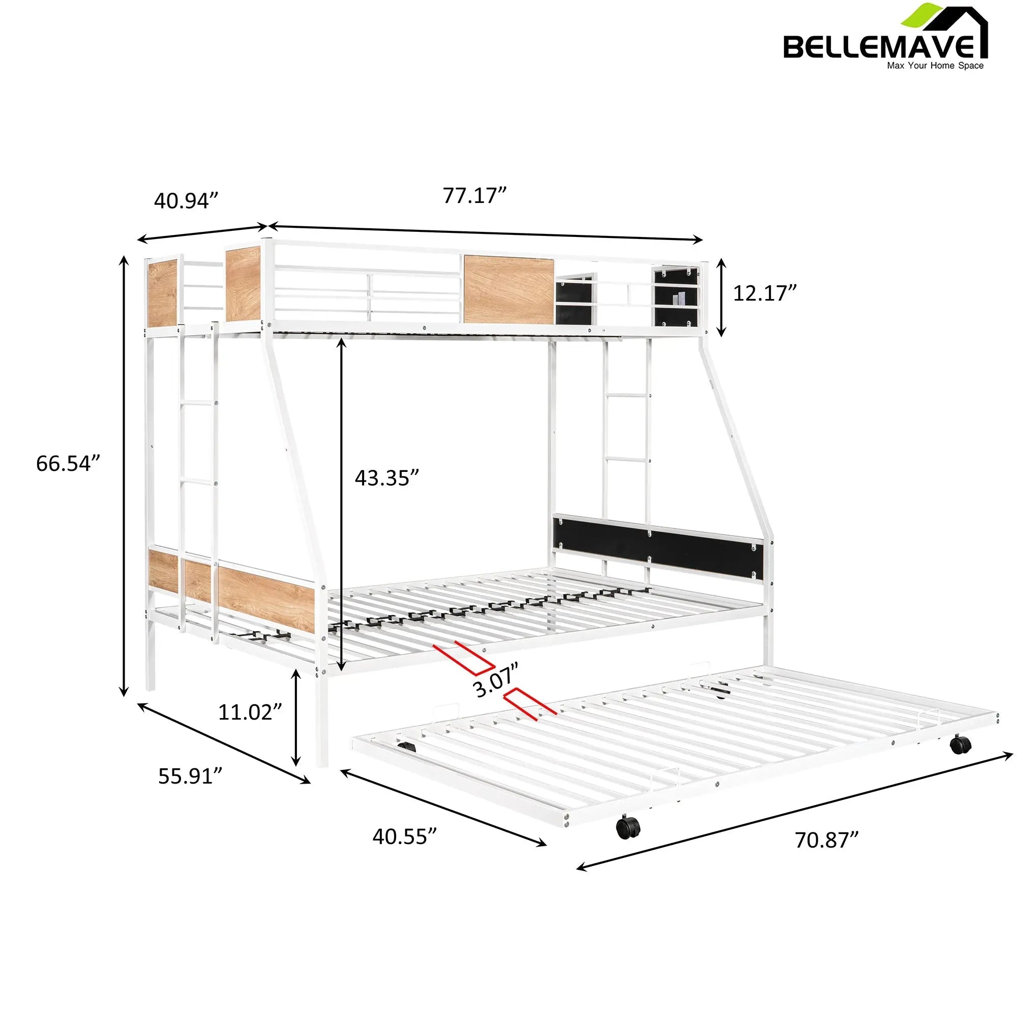 Bellemave Twin Over Full Metal Bunk Bed with Trundle - Bellemave