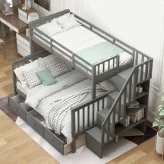 Bellemave® Twin over Full Stairway Bunk Bed with Drawer, Storage and Guard Rail - Bellemave