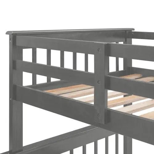 Bellemave® Twin over Full Stairway Bunk Bed with Drawer, Storage and Guard Rail - Bellemave
