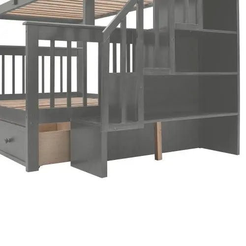Bellemave® Twin over Full Stairway Bunk Bed with Drawer, Storage and Guard Rail - Bellemave