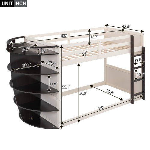 Bellemave Twin over Twin Boat-Like Shape Bunk Bed with Storage Shelves - Bellemave