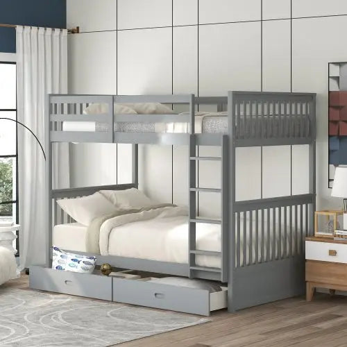 Bellemave Twin-Over-Twin Bunk Bed with Ladders and Two Storage Drawers - Bellemave