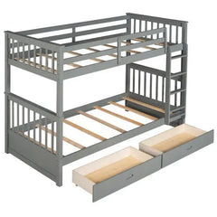 Bellemave Twin-Over-Twin Bunk Bed with Ladders and Two Storage Drawers - Bellemave