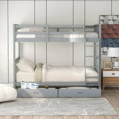 Bellemave Twin-Over-Twin Bunk Bed with Ladders and Two Storage Drawers - Bellemave