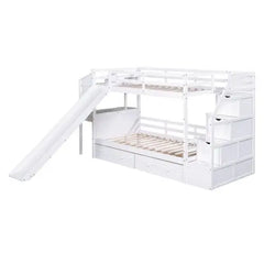 Bellemave Twin over Twin Bunk Bed with Storage Staircase, Slide and Drawers, Desk with Drawers and Shelves - Bellemave