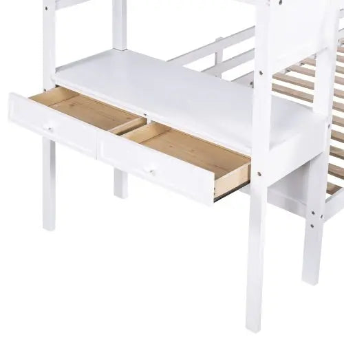 Bellemave Twin over Twin Bunk Bed with Storage Staircase, Slide and Drawers, Desk with Drawers and Shelves - Bellemave