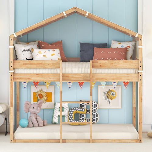 Bellemave Twin Over Twin Bunk Bed Wood Bed with Tent - Bellemave