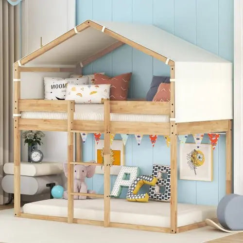 Bellemave Twin Over Twin Bunk Bed Wood Bed with Tent - Bellemave