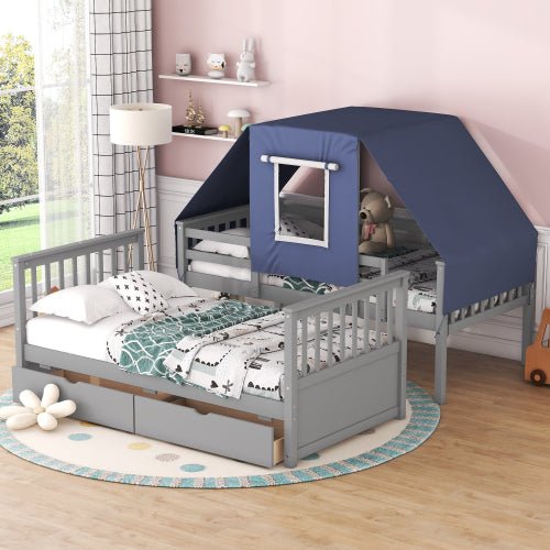 Bellemave Twin Over Twin Bunk Bed Wood Bed with Tent and Drawers - Bellemave
