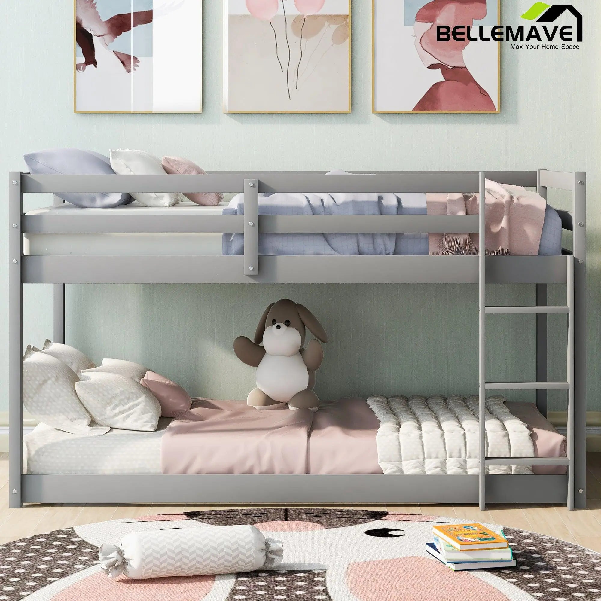 Bellemave Twin over Twin Floor Bunk Bed with Ladder - Bellemave