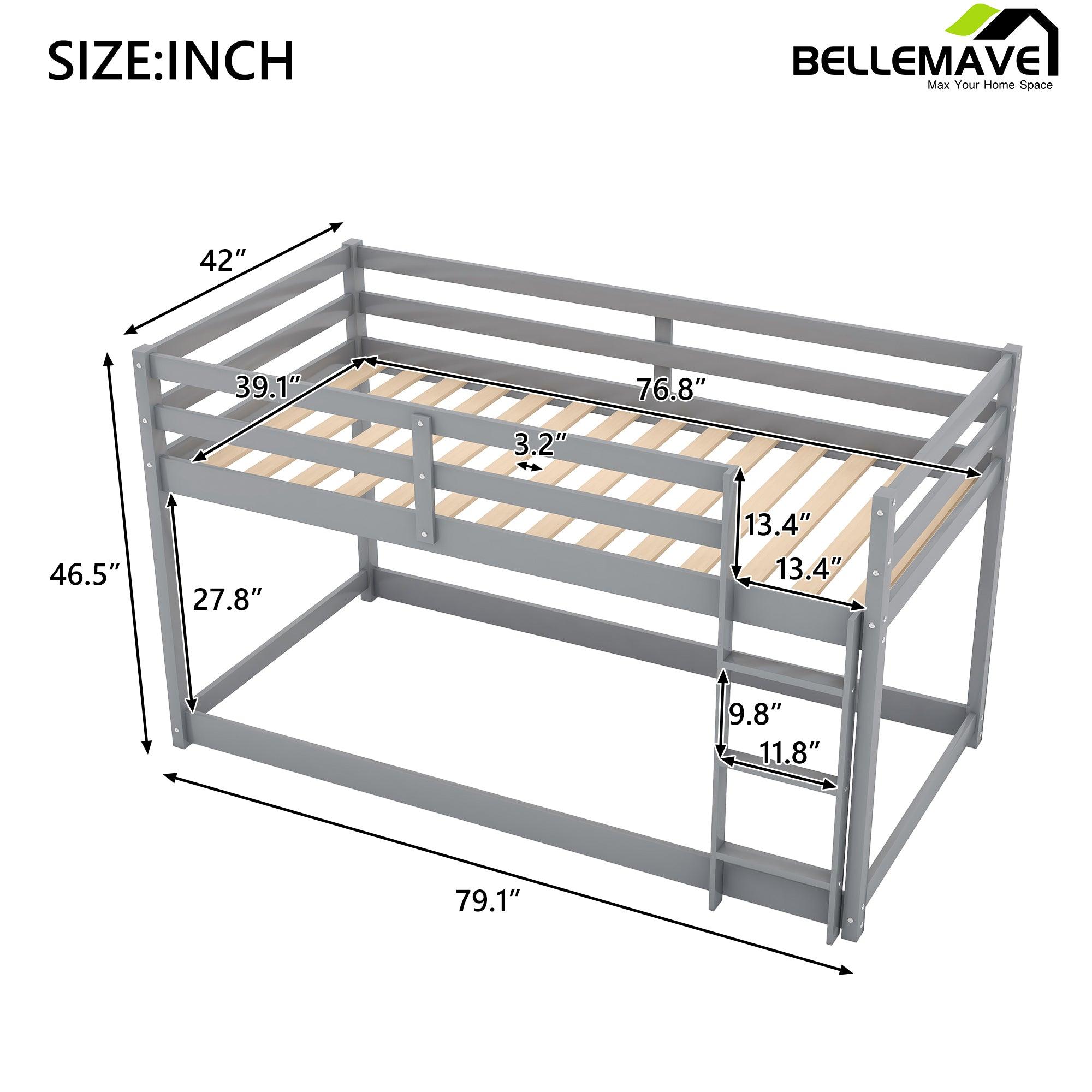 Bellemave Twin over Twin Floor Bunk Bed with Ladder - Bellemave