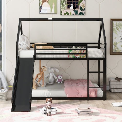 Bellemave Twin over Twin House Bunk Bed with Ladder and Slide - Bellemave