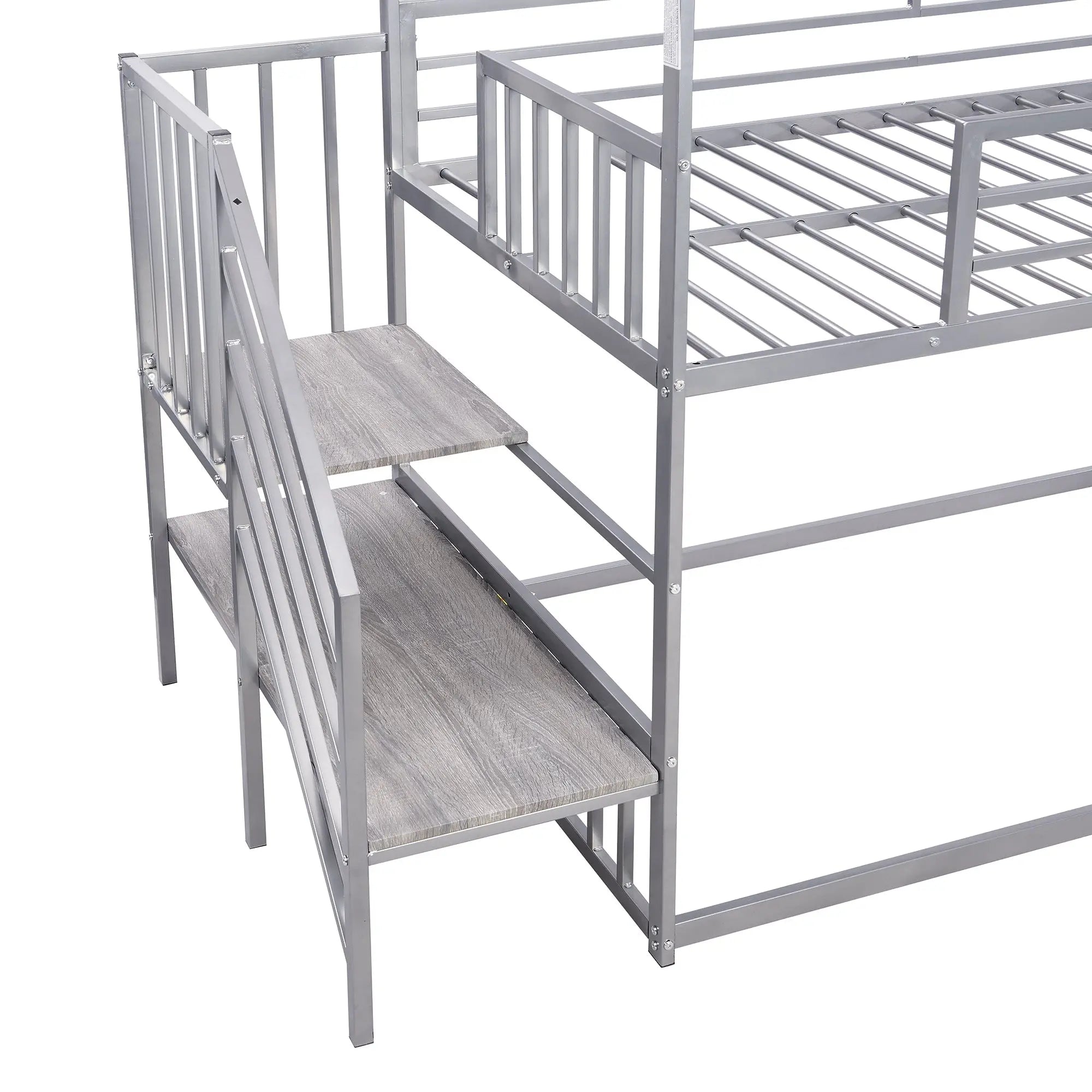 Bellemave Twin over Twin Metal Bunk Bed House Bed with Slide and Staircase - Bellemave