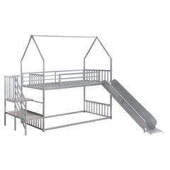 Bellemave Twin over Twin Metal Bunk Bed House Bed with Slide and Staircase - Bellemave