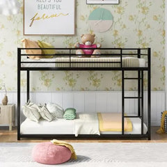 Bellemave Twin over Twin Metal Bunk Bed, Low Bunk Bed with Ladder - Bellemave