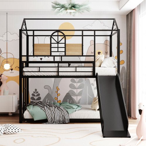 Bellemave Twin Over Twin Metal Bunk Bed ,Metal Housebed With Slide - Bellemave