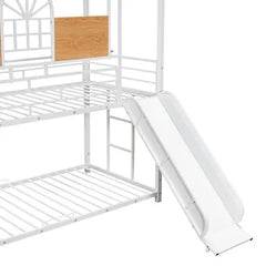 Bellemave Twin Over Twin Metal Bunk Bed, Metal Housebed with Slide and Storage Stair - Bellemave