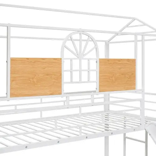 Bellemave Twin Over Twin Metal Bunk Bed, Metal Housebed with Slide and Storage Stair - Bellemave