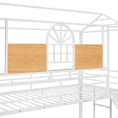 Bellemave Twin Over Twin Metal Bunk Bed, Metal Housebed with Slide and Storage Stair - Bellemave