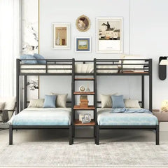 Bellemave® Twin over Twin & Twin Metal Triple Bunk Bed with Storage Shelves Staircase - Bellemave
