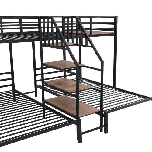 Bellemave® Twin over Twin & Twin Metal Triple Bunk Bed with Storage Shelves Staircase - Bellemave