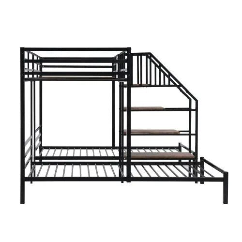 Bellemave® Twin over Twin & Twin Metal Triple Bunk Bed with Storage Shelves Staircase - Bellemave