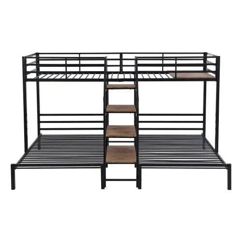 Bellemave® Twin over Twin & Twin Metal Triple Bunk Bed with Storage Shelves Staircase - Bellemave