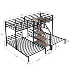 Bellemave® Twin over Twin & Twin Metal Triple Bunk Bed with Storage Shelves Staircase - Bellemave