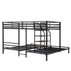 Bellemave® Twin over Twin & Twin Metal Triple Bunk Bed with Storage Shelves Staircase - Bellemave