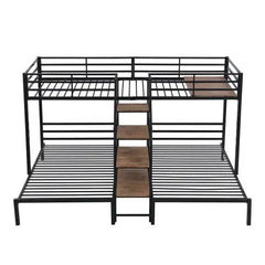 Bellemave® Twin over Twin & Twin Metal Triple Bunk Bed with Storage Shelves Staircase - Bellemave