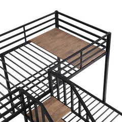 Bellemave® Twin over Twin & Twin Metal Triple Bunk Bed with Storage Shelves Staircase - Bellemave