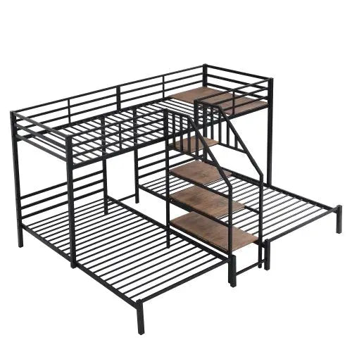 Bellemave® Twin over Twin & Twin Metal Triple Bunk Bed with Storage Shelves Staircase - Bellemave
