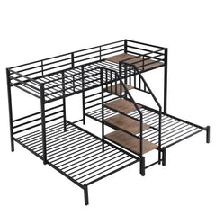 Bellemave® Twin over Twin & Twin Metal Triple Bunk Bed with Storage Shelves Staircase - Bellemave