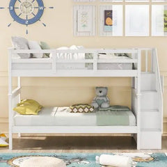 Bellemave® Twin Size Bunk Bed with Storage Staircase and Guard Rail - Bellemave