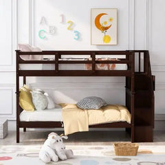 Bellemave® Twin Size Bunk Bed with Storage Staircase and Guard Rail - Bellemave