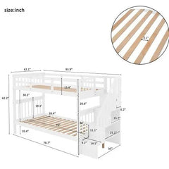 Bellemave® Twin Size Bunk Bed with Storage Staircase and Guard Rail - Bellemave