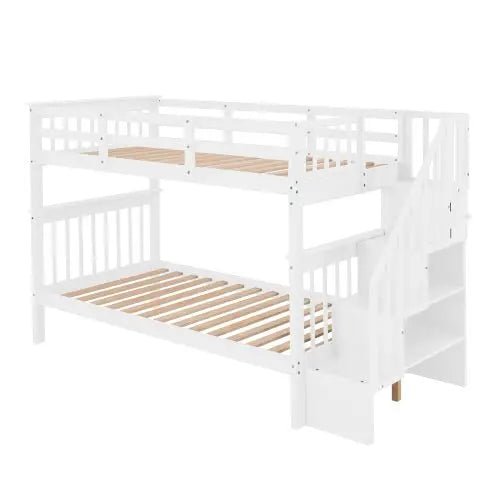 Bellemave® Twin Size Bunk Bed with Storage Staircase and Guard Rail - Bellemave