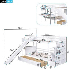 Bellemave® Twin Size Bunk Bed with Storage Staircase, Slide and Drawers, Desk with Drawers and Shelves - Bellemave
